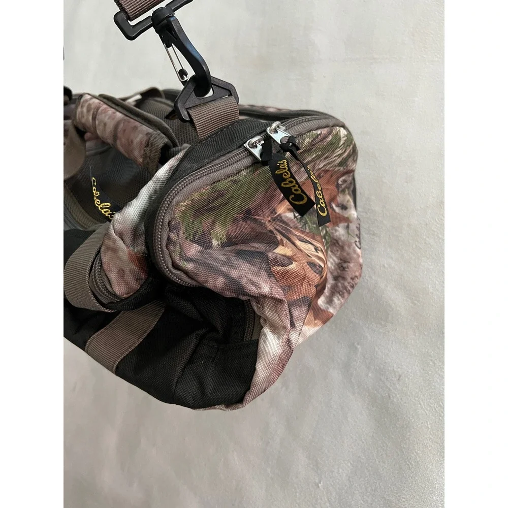 Cabelas Fishing Tackle Bag Camo Black Canvas Shoulder Strap Multi Pocket Storage